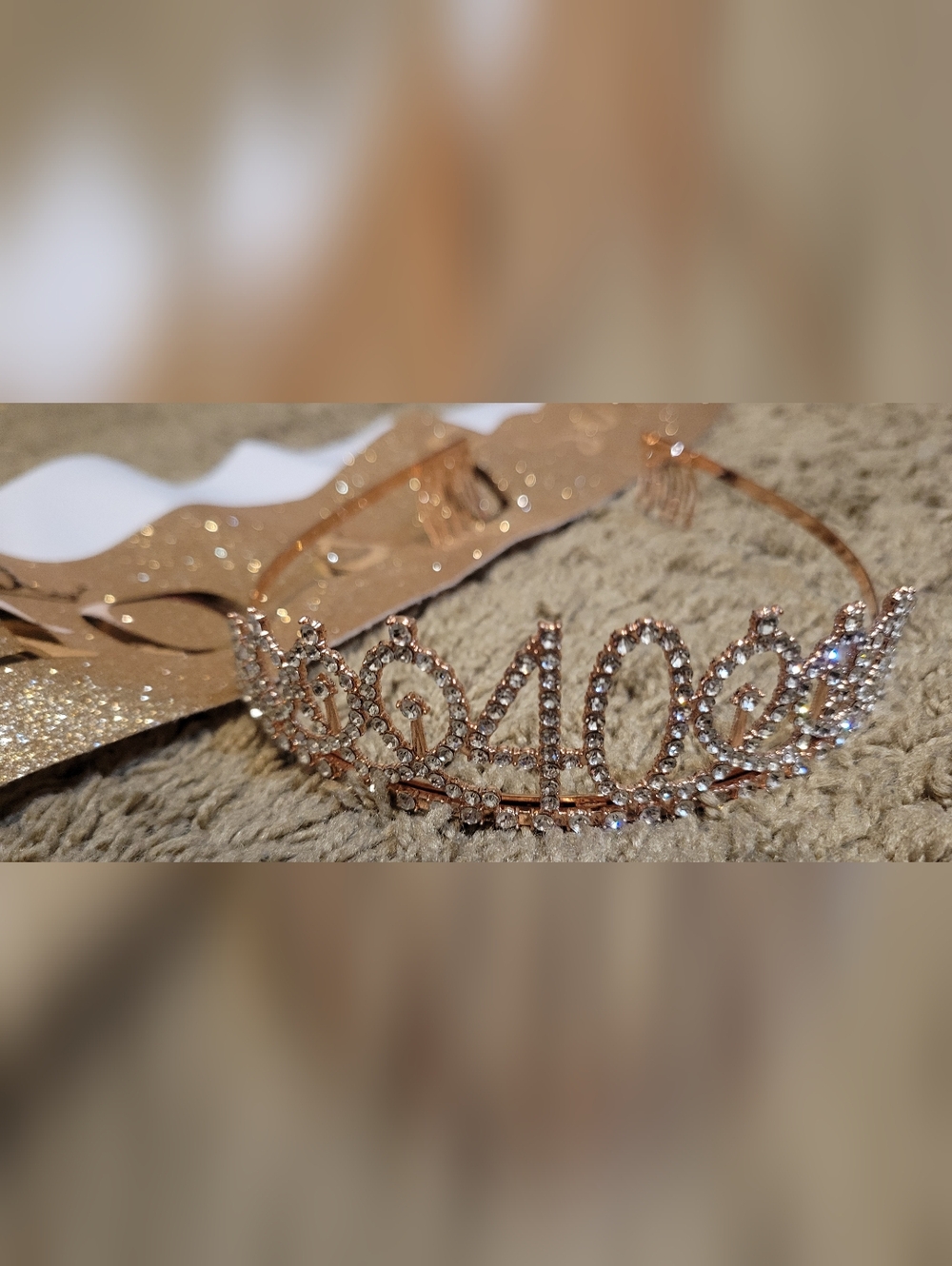 Rose Gold "40" Rhinestone Tiara Headband - Women Accessories